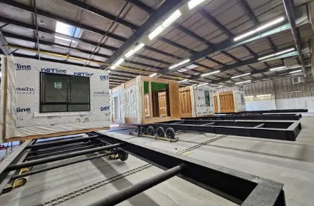 Modules in production inside a factory